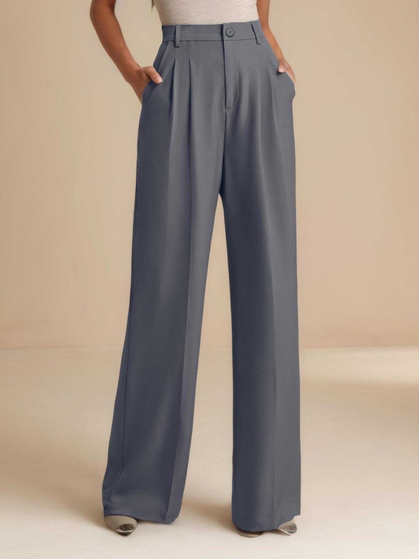 Women's Solid Pocket Pants, Comfortable Trousers, Casual Minimalist Trousers for Work Office Daily Wear, Women's Bottoms for All Seasons, Casual Fashion Pants