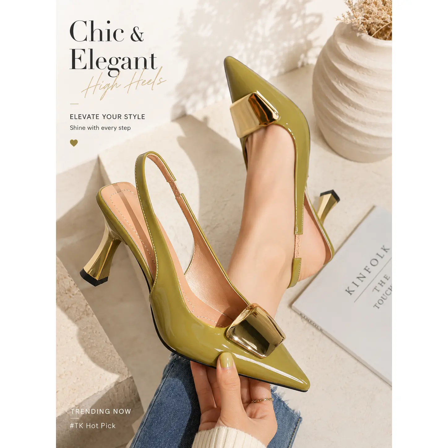 Olive Green Slingback Heels – Chic & Elegant