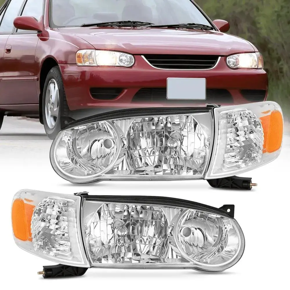 Nilight Headlight Assembly for 2001-2002 Toyota Corolla (Driver & Passenger Sides) - Chrome Housing, Amber Reflector, Adjustable, Waterproof, Easy Install, Anti-Fog Vent, HB3/HB4 Bulbs Not Included, Yes Secure, Night Safety Car Lighting Upgrade, Brighteni
