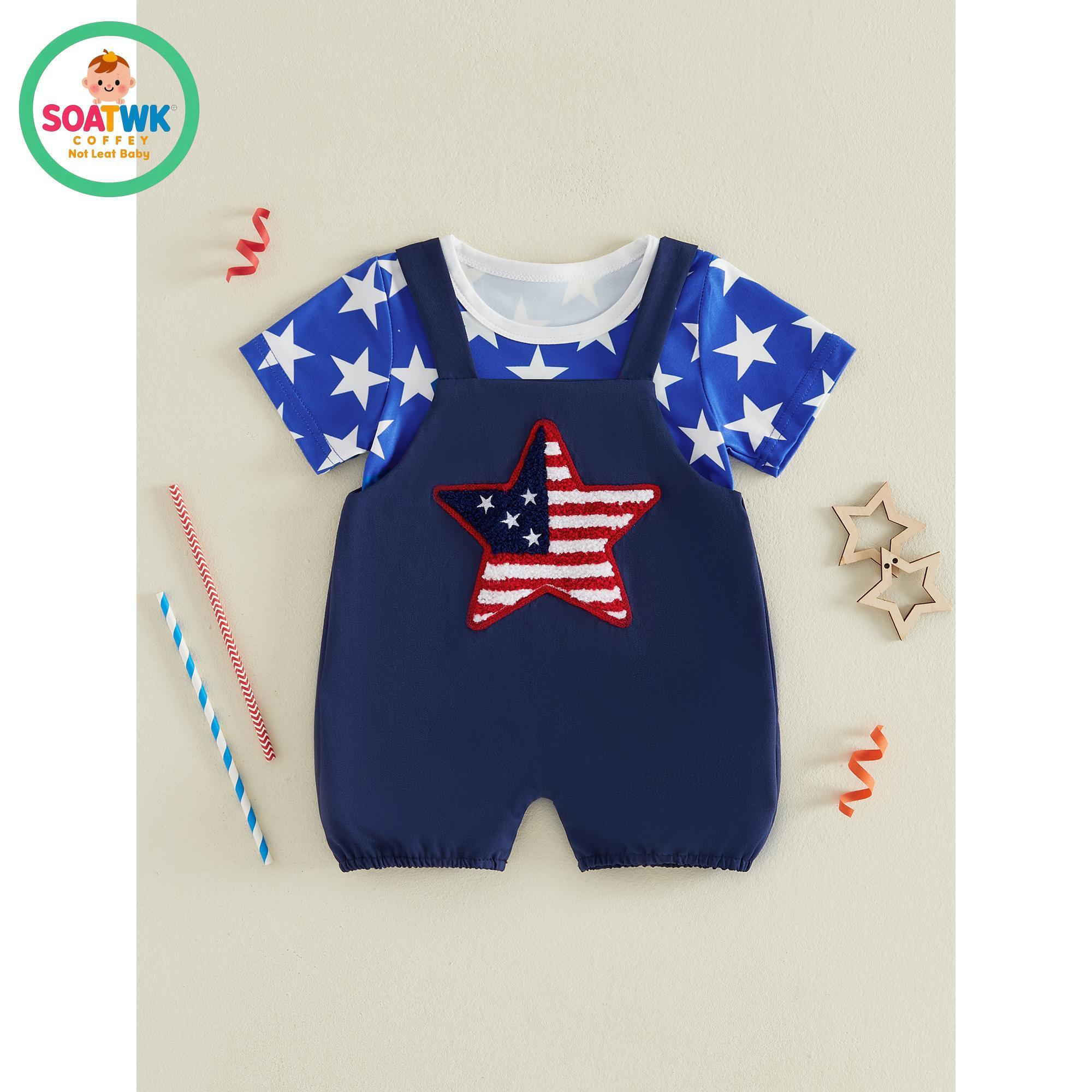 Baby Girls Independence Day Pants Sets Short Sleeve Stars/Stripe Print Tops Suspender Pants Summer Outfits Baby Girls Independence Day Pants Sets Short Sleeve Stars/Stripe Print Tops Suspender Pants Summer Outfits