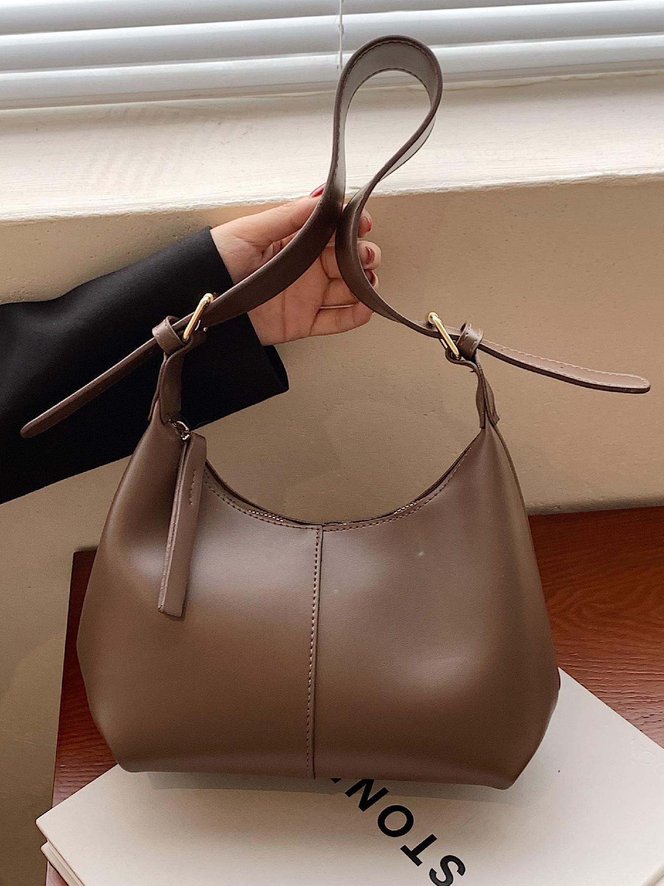 Women's Simple Style Solid Color Hobo Bag, Fashionable Belted Design Shoulder Bag, Casual Trendy Shoulder Bag for Daily Use, Hobo Crossbody Bags