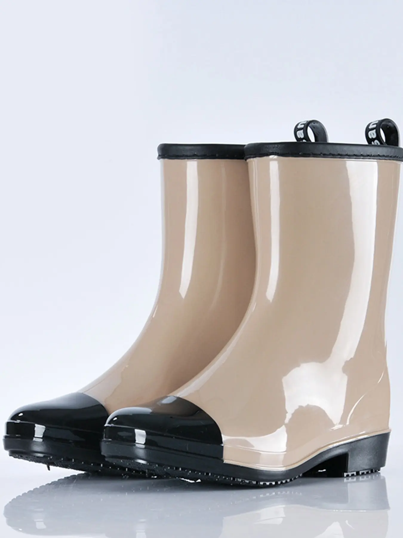 2026 Viral Trend Glossy PVC Mid Calf Rain Boots, Two Tone Patchwork Waterproof Boots, Non Slip Thick Wear Resistant Sole, Rear Pull Tab Easy On Design, Lightweight Water Resistant Footwear, Daily Commute Gardening Camping Walking Outdoor Shoes, Windproof