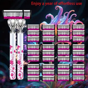Unisex 6-Blade Razor Set, 2 Premium Handles, 36 Replacement Blades, Smooth Shaving, Ergonomic Non-Slip Handle, Durable Sharp Blades, Travel-Friendly