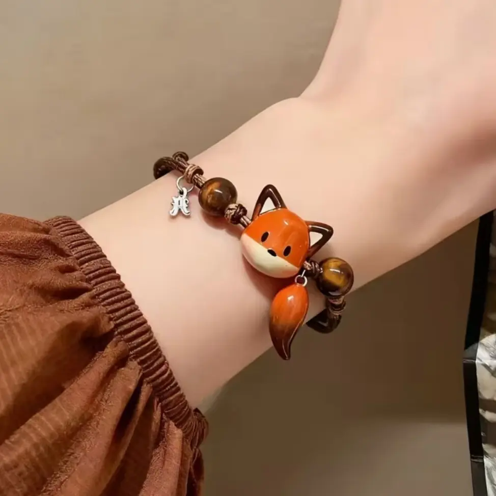 A Charming Little Hippie Fox Pendant Bracelet, Featuring a Unique Y2K Retro Design. This Adjustable Cord Bracelet Is Perfect for Women'S Trendy Everyday Wear, Parties, Gifts, And Travel Jewelry