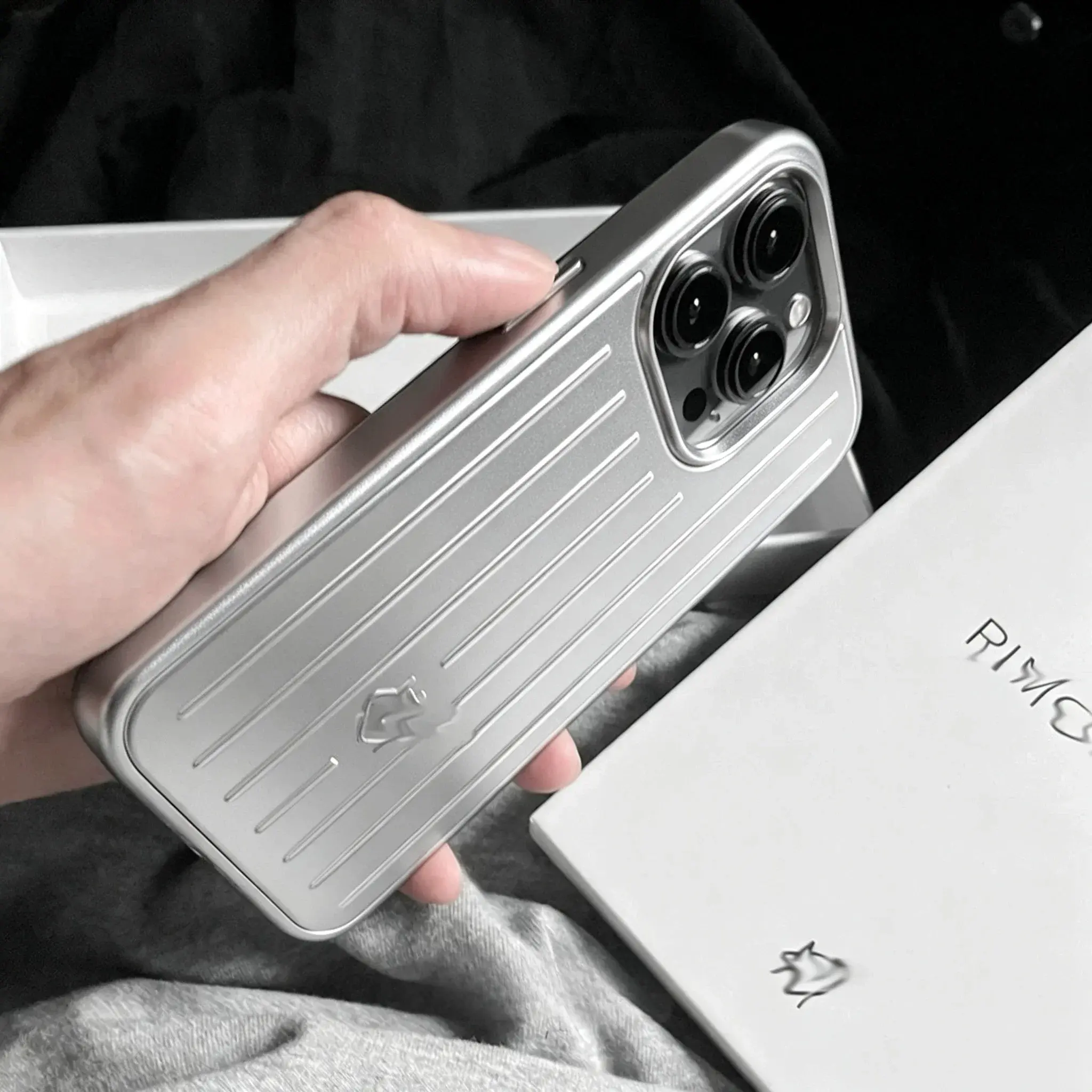 For iPhone 13 17 16 15 14 Pro Max Luxury Premium Shockproof with gift box Aluminum Alloy Phone Cases 3D Corrugated Stripe Back, Accessories, Back Cover