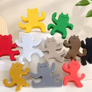 9-Piece Cartoon Cat Stacking Game with Random Colors, Desktop Balance Toy & DIY Interlocking Blocks for Kids & Adults, Creative Focus Training Board Game for Family Party