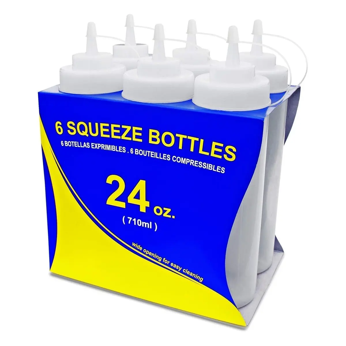 Clear Squeeze Bottle, Wide Mouth, 24 Oz, Pack of 6 for Condiments and Sauces