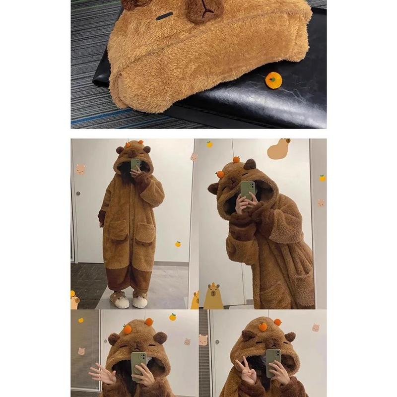 Winter Capybara Cute Cosplay Costume Robes Adult Kigurumi Unicorn Onesie Anime Nightgown Halloween Cartoon Pajamas Sleepwear