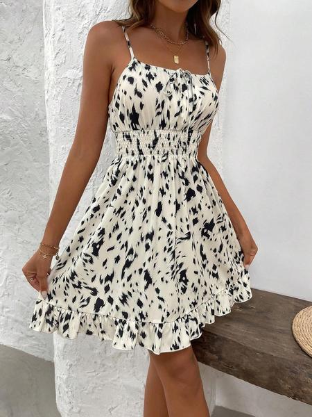 Women’s Fashion Floral Print Mini Dress with Adjustable Thin Straps, Stylish Summer for Casual Events