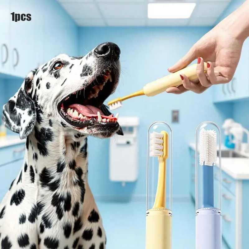 Pet Toothbrush Dual-Head Soft Bristles, Small Cat Dog Rabbit Hamster Oral Care, Available in Blue Colors