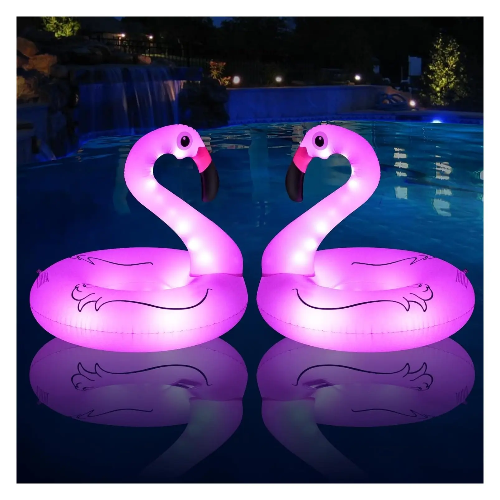 Inflatable Flamingo Pool Float with Solar Lights, 42'' Pink Flamingo Float Ring for Adults, Lake Beach Swimming Pool Raft Lounger, Summer Water Party SuppliesGift