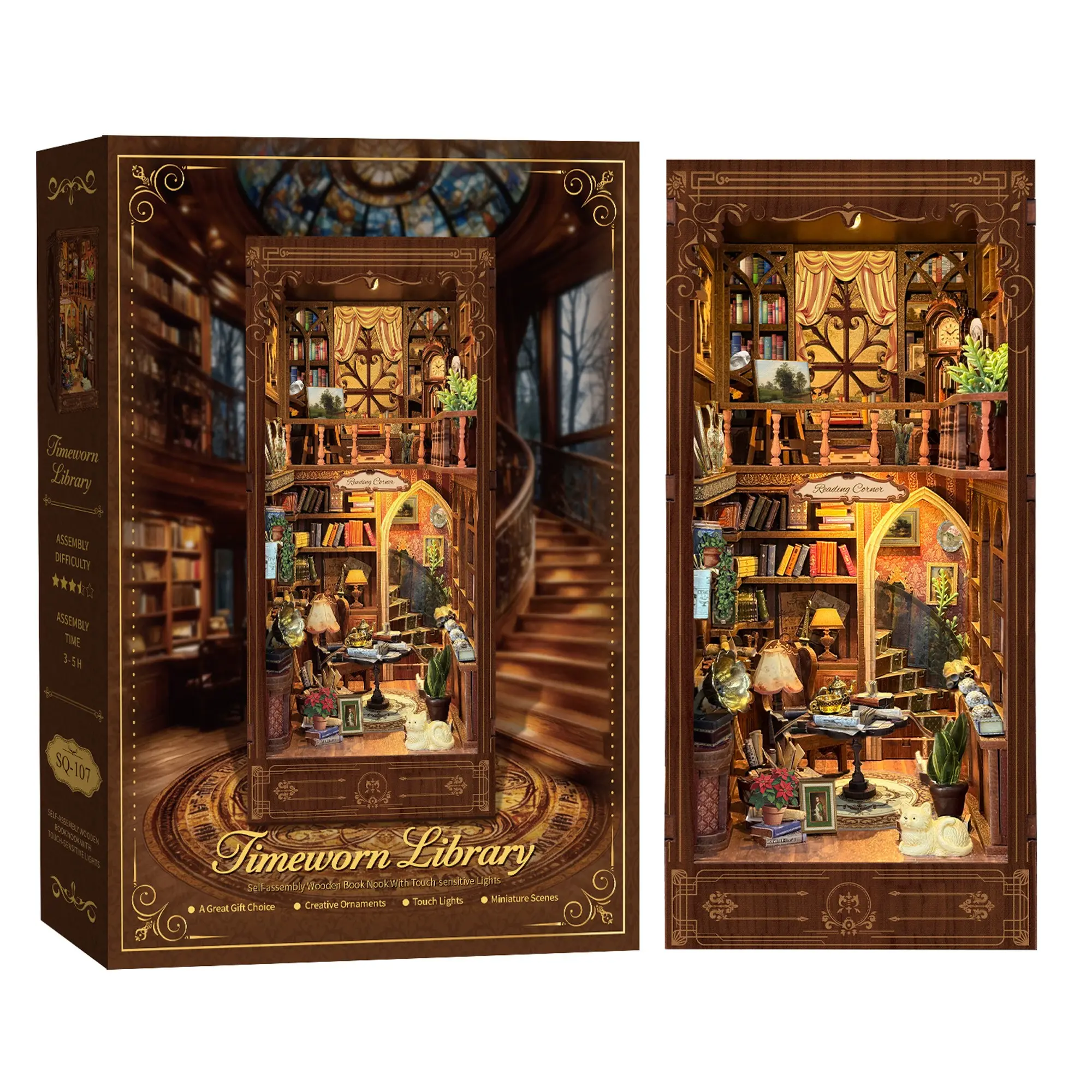 3D Wooden Puzzle Book Nook Kit, DIY Mini House Model with LED Light, Creative Home Decor Gift, 3D Wood Brain Teaser Book Stand, Miniature Houses