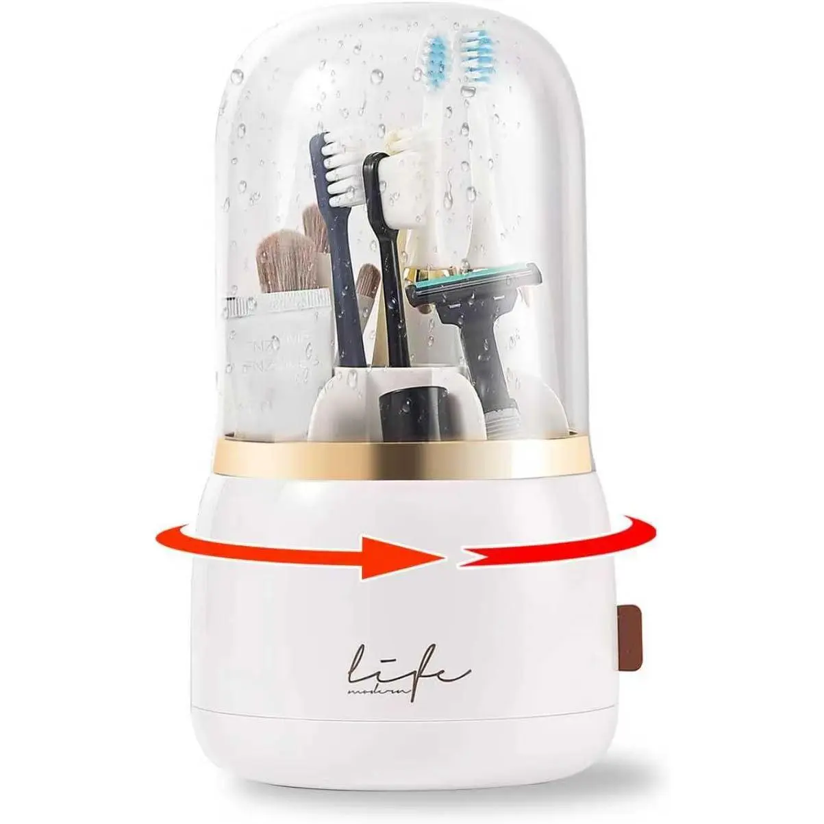 Toothbrush Holders with Cover, White| Waterproof and Dustproof, 360 Rotating Non-slip Base, 7 Slots, Makeup Brushes Holder, for Countertop