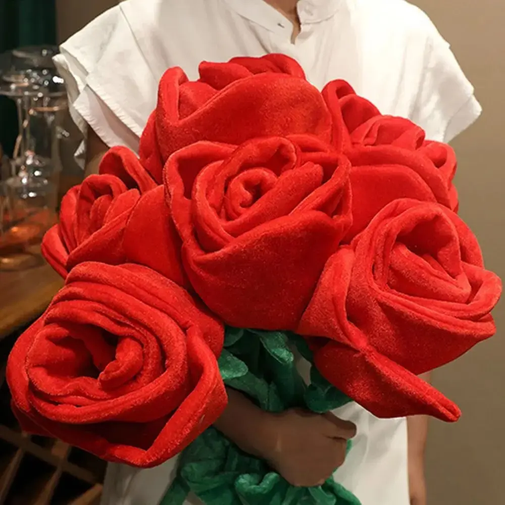 Oversized Soft Fabric Red Plush Rose Bouquet, Adjustable Bendable Stems, Multi Sizes 35/45/65/85cm Decorative Artificial Flower, Sweet Gift to Convey Love for Home Wedding Party Decoration