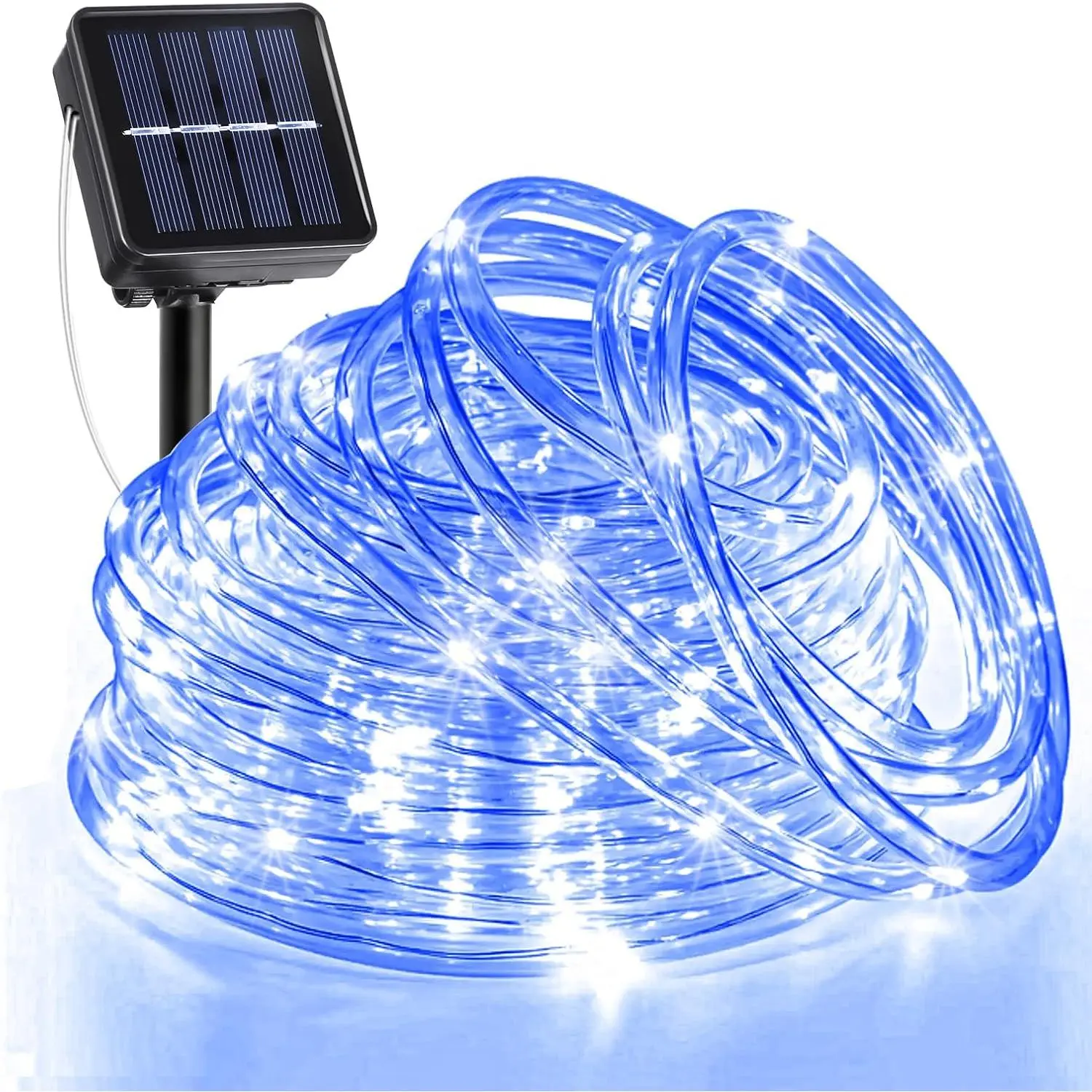 Outdoor 33FT 135 LED Solar Rope Lights Waterproof Solar Powered Fairy Lights with 8 Lighting Modes for Pool Trampoline Garden Backyard Tree Party Decorations Blue