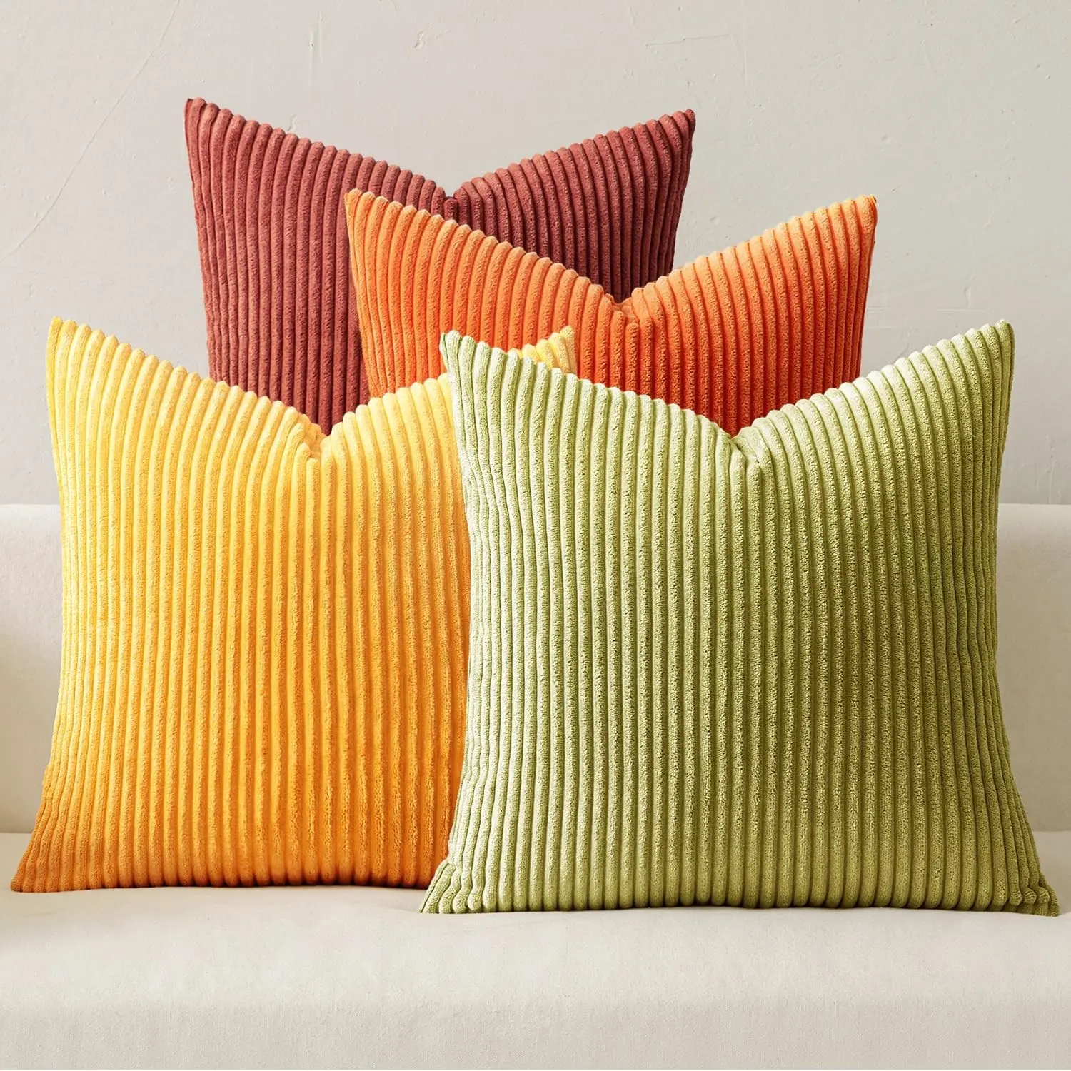4PC 18x18"/20x20" (45/50cm) Multi-Color Corduroy Striped Pillow Covers | Cozy Modern Couch Decor Aesthetic | All-Season Home Essential & Holiday Must-Have 🍂 | Perfect Gift Choice for Friends & Family | Room Cozy Accessories
