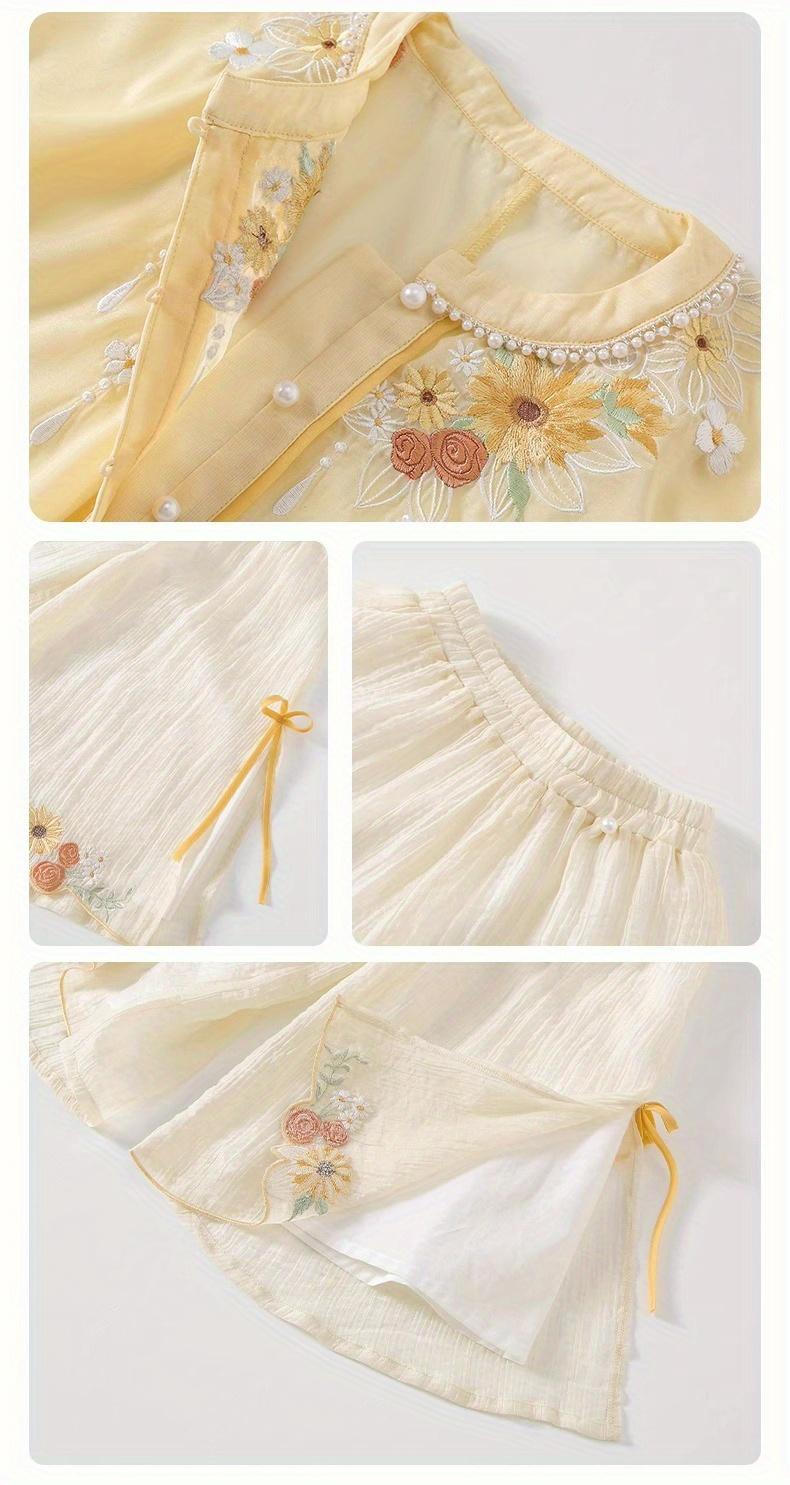 NewXingkui Girls' Outfit New Chinese Hanfu 2025 Summer Latest Super Cute Tang Dress Fashionable Summer Attire for Back to School, Chinese Size, Please Check The Size Guide Carefully