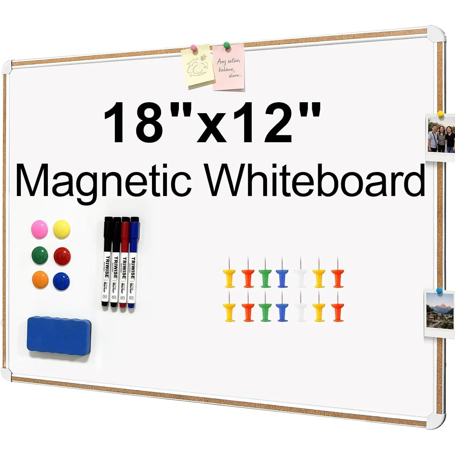 Large  White Board for Wall, & Cork Strip Frame Whiteboard for Office,Presentation Dry Erase Board Wall Mount,Large Whiteboard for School Classroom Huge Whiteboards (18" W x 12" H)