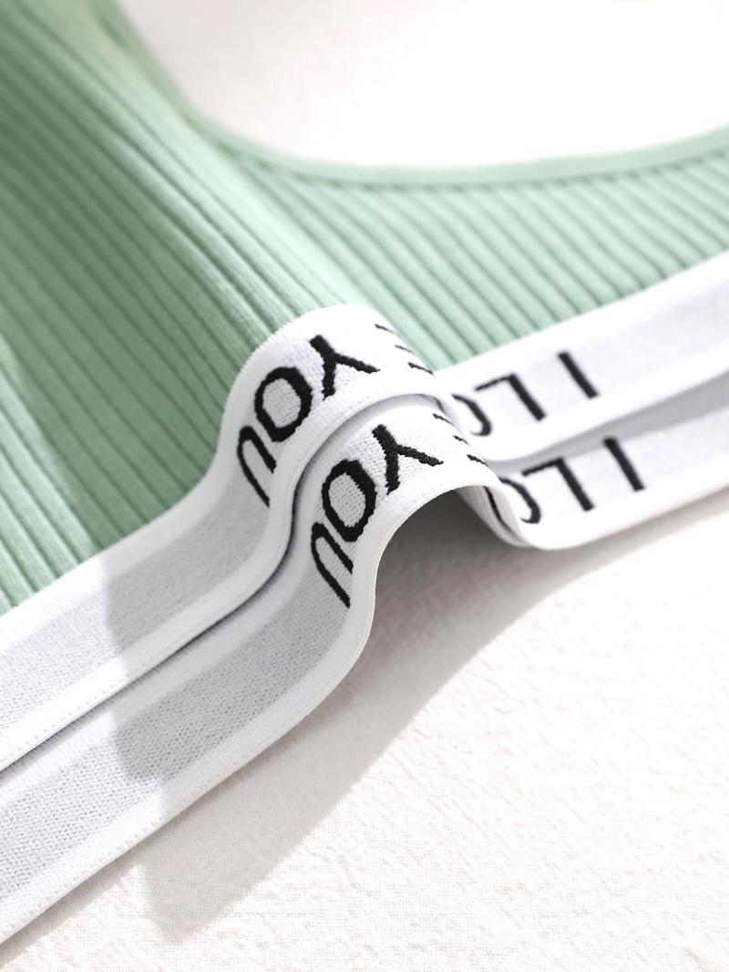 Women's Ribbed Letter Tape Thong, Soft Comfy Breathable Panty for Daily Wear, Underwear for All Seasons