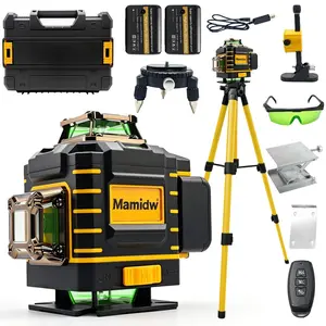 16-line self-leveling laser level, 4D × 360° green cross-line laser with adjustable brightness, complete tool kit included. Suitable for wall tile installation, cabinet mounting, ceiling work, and DIY projects.