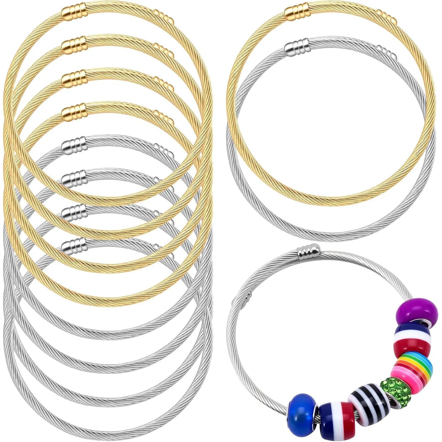 10 count Stainless Steel Snake  Bracelets, Adjustable Snake BracelHets Bangles for Women, Opening Expandable Bangles Supplies for  Making DIY Crafts
