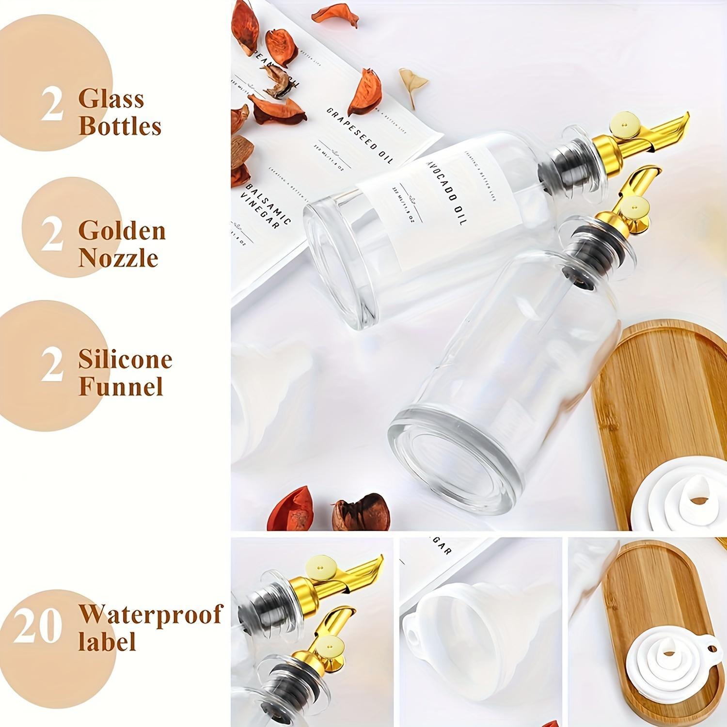 2pcs Olive Oil Dispenser Bottle Tray,Oil and Vinegar Dispenser Set w.Metal Pour Spout, Coffee Syrup Dispenser, Olive Oil Cruet Cooking Oil Dispenser, Oil Container Bottles for Kitchen