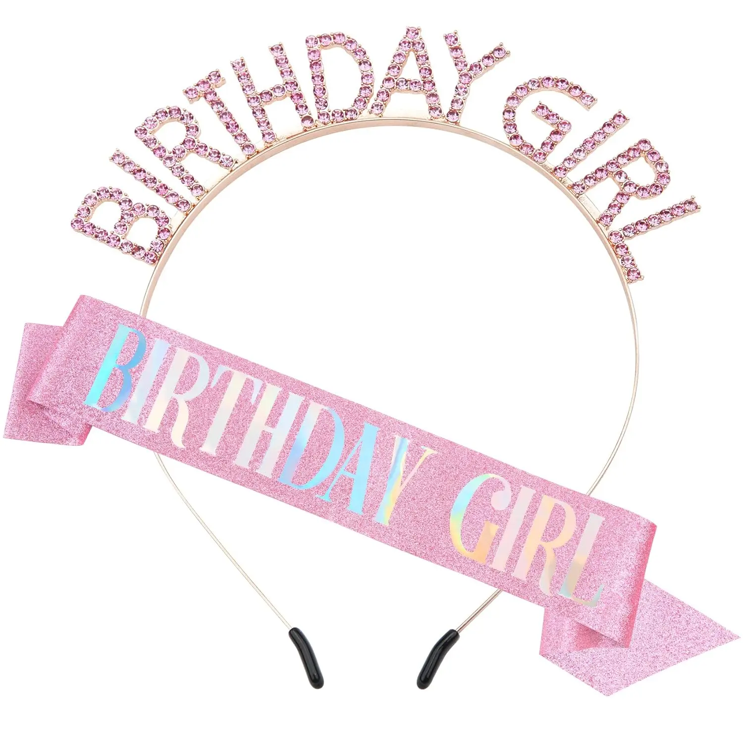 Glitter Birthday Sash, Tiara and Rhinestone Headband Set -  Birthday Accessories for Her