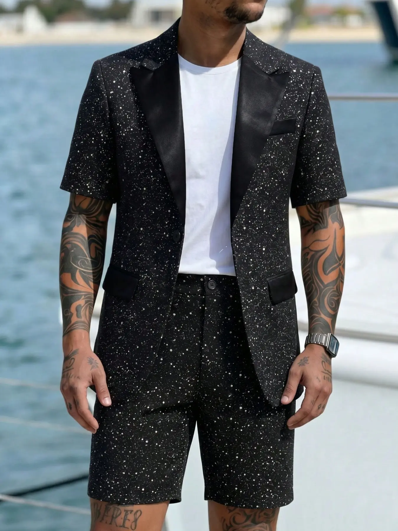 Men's Dot Two-Piece Summer Blazer Set, Lightweight Breathable Fabric, Trendy Print, Perfect for Parties and Vacations