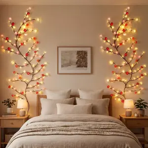 EBOOT 2 Pack Rose Blossom Enchanted Willow Vine Lights 7.5ft 144 LED 3 Color Rose Blossom Tree Branch Fairy Lights for Wedding Wall Bedroom Living Room Valentine's Day Decor