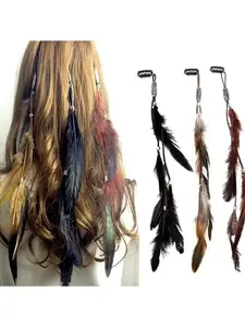 3pcs Artificial Feather Boho Style Feather Tassel Hair Clip With Snap, Suitable For Women Daily Use,Fashion Hair Accessories,Hair Barrettes Hair Clips Claw Clips Hair Claws