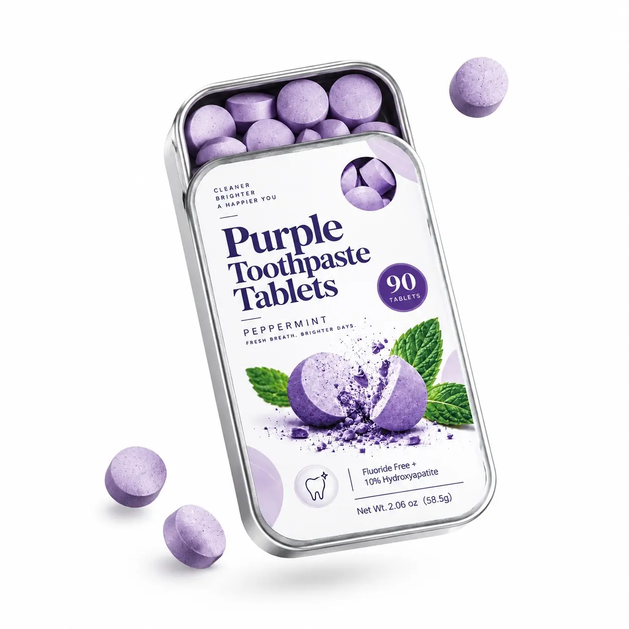 Portable Mint Flavor Toothpaste Tablets, Gentle Non-Irritating Oral Care, Convenient Slide-Top Packaging, One Box Pack