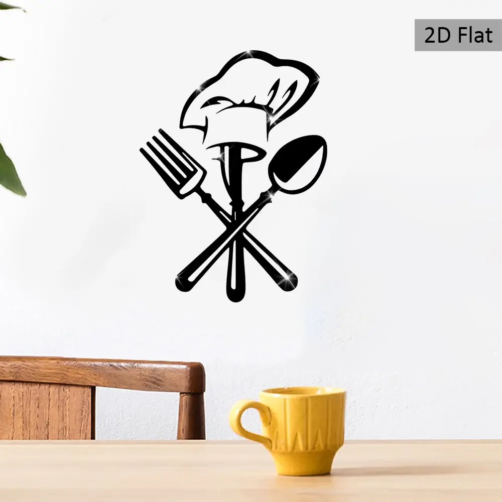 2D Flat Kitchen Sticker, Fun Wall Decor, Unique Design, Rich Colors, Fashionable Wallpaper, for Kitchen, Living Room, Fridge, Cabinet, Creative Gift