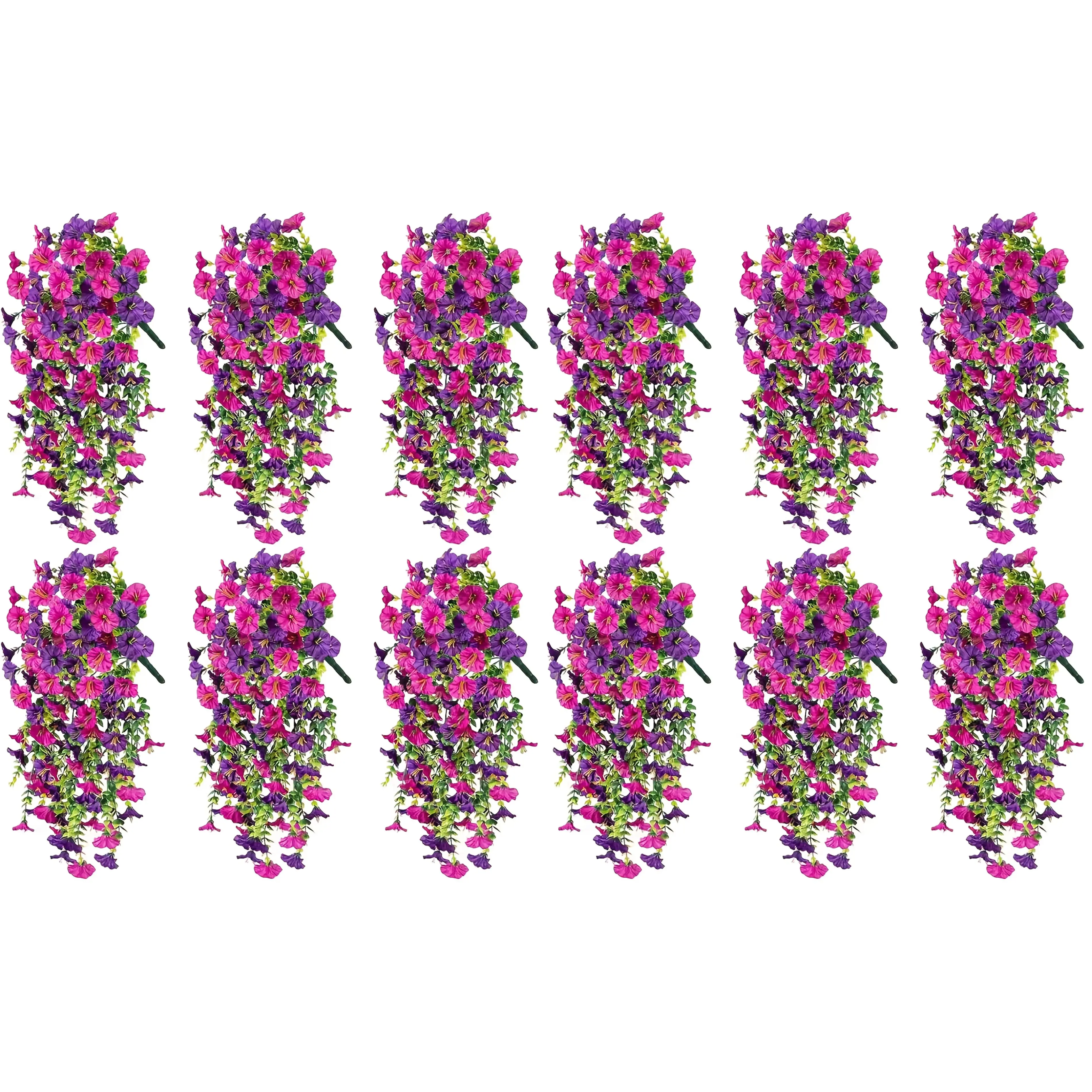 10 Artificial Morning Glory Decorative Wall Hanging Vines - All-Weather UV-Resistant, Maintenance-Free Artificial Green Plants for Garden, Hanging Baskets, Pergolas