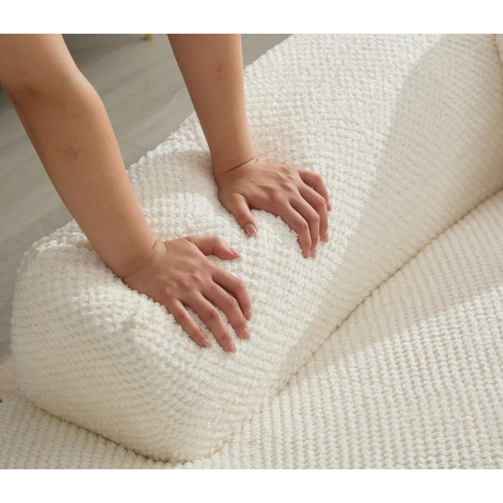 105.5-inch curved sofa, includes 2 throw pillows, modern minimalist cloud-style sofa, 3-4-seater pointed-end corduroy sofa, suitable for bedrooms, living rooms, and apartments, no assembly required, Foldable Linen Storage Ottoman Bed