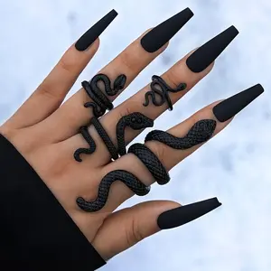Women's 4-Piece Dark Gothic Geometric Snake Rings Set, Stackable Irregular Open Metal Jewelry, Ideal for Parties & Daily Wear, Perfect Gift for Friends