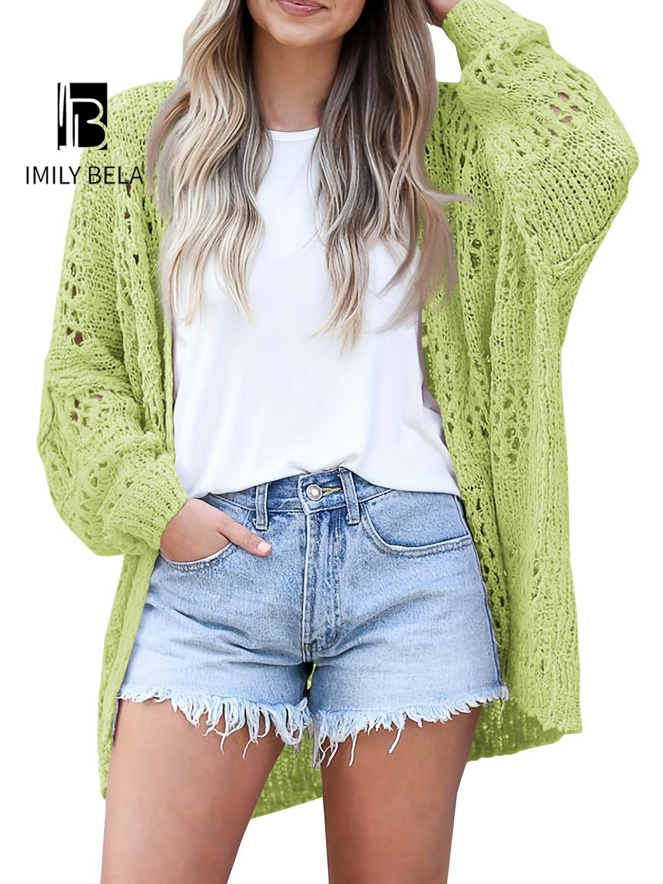 Women's Hollow Out Open Front Cardigan Sweater, Casual Loose Long Sleeve Knit Cardigans Knitwear for Daily Wear, Autumn Fashion Outerwear, Ladies Clothes