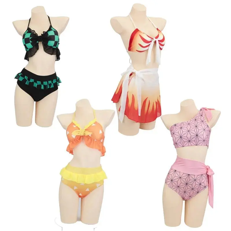 Women's 2-Piece Bikini Swimsuit, Demon Slayer Anime Character Print Polyester Swimwear for Summer Beach Cosplay, Swimsuit For Women, Polyester Clothes, Beach Look, Split Swimsuit