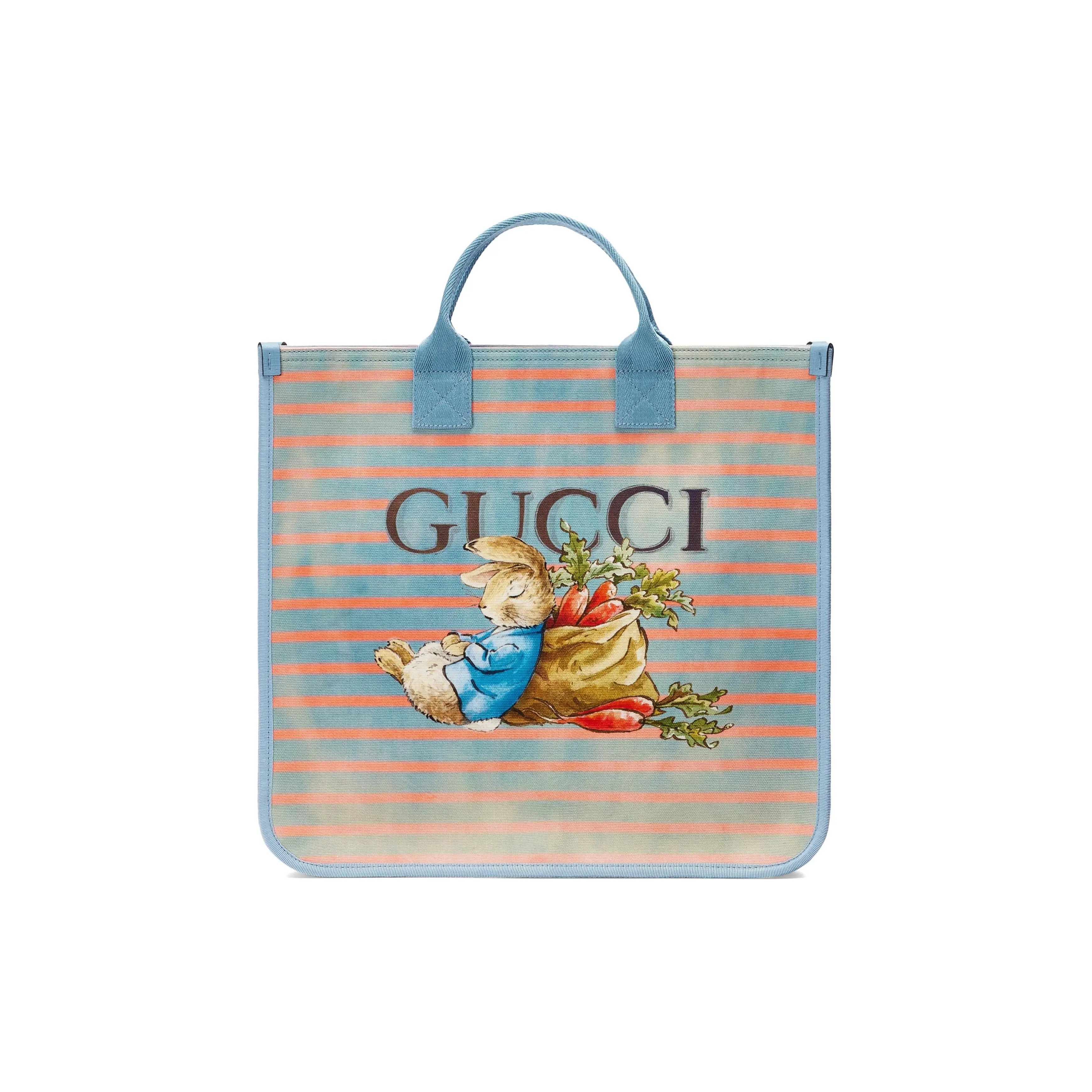 Gucci x Peter Rabbit Tote Bag for Kids – Animal-Print Canvas Handbag in Orange and Light Blue