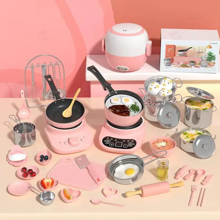 Children's Mini Real Cooking Kitchen Toy Set - 22 Pcs Compact & Portable Children's Toys with Ladle, Chopsticks, Apron, Whisk, Dumpling Maker, Soup Pot