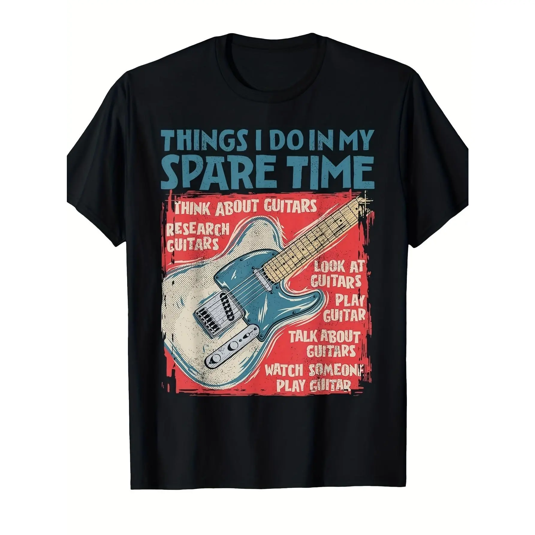 Men's "Guitar Things" Graphic Print T-Shirt for Guitar Lovers, Casual Cotton Menswear Round Neck Shortsleeve Top