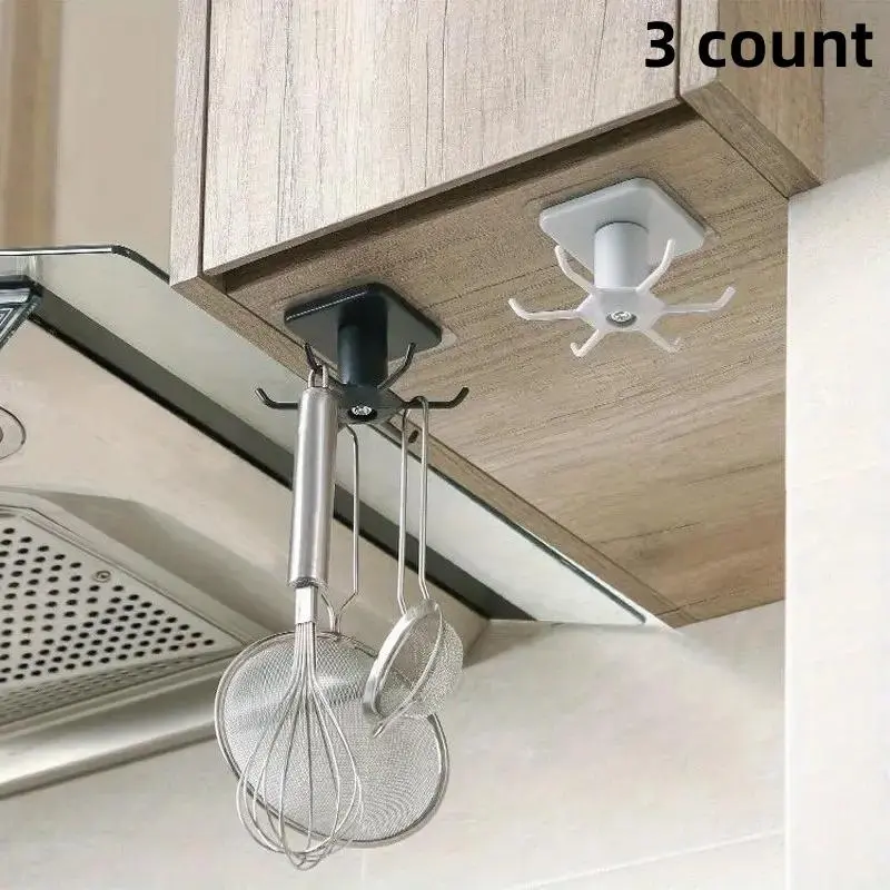 3 count Easy-Install 6-Claw Rotating Hook - Wall-Mounted Kitchenware & Keychain Organizer