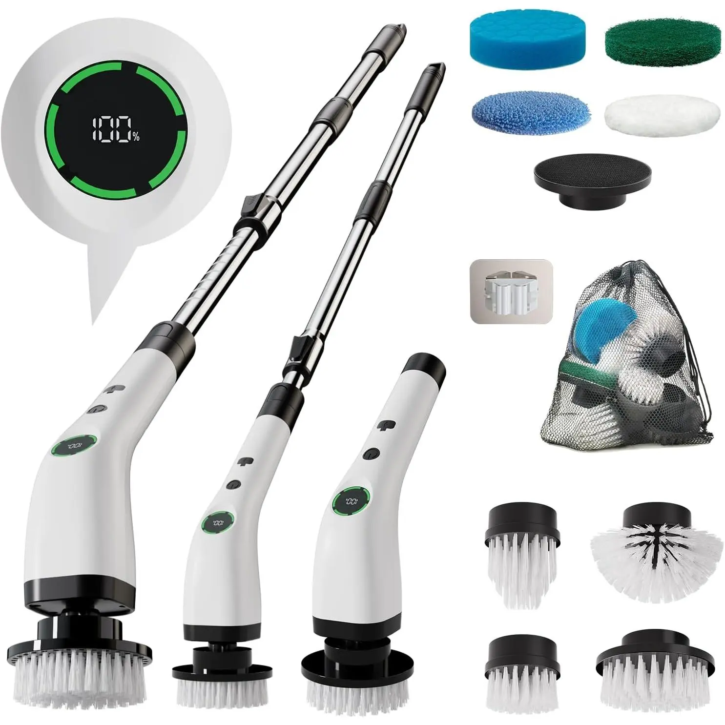 Electric Bathroom Cleaning Brush Cordless Shower  SD-CTB01 | Spin  Full   IPX7 with Adjustable Handle, 8 Replaceable Brush Heads for Bathtub/Kitchen/Window/