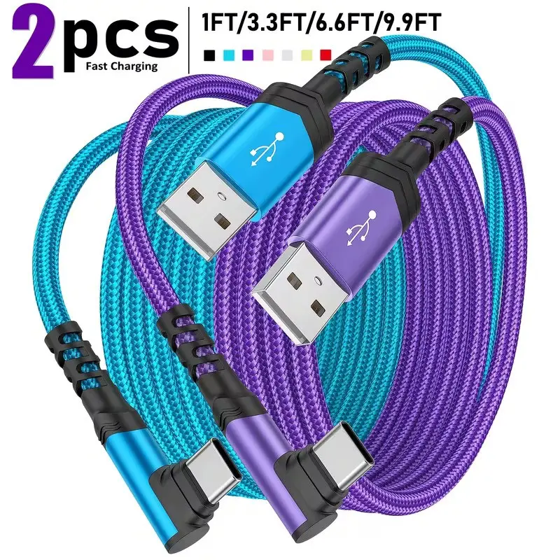 2-Pack Quick Charge USB-A to USB-C Data Cable, Data Transfer, Nylon Braided Anti-Tangle Design, Fast Charging Cable for iPhone, Samsung, Other Smartphones