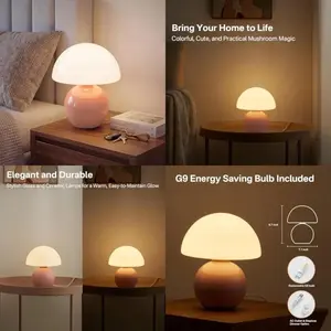 Mushroom Lamp Desk Lamp for Bedroom, Table Bedside Small Lamps for Living Room, Mushroom Decor Cute Mini Modern Mid Century Lam