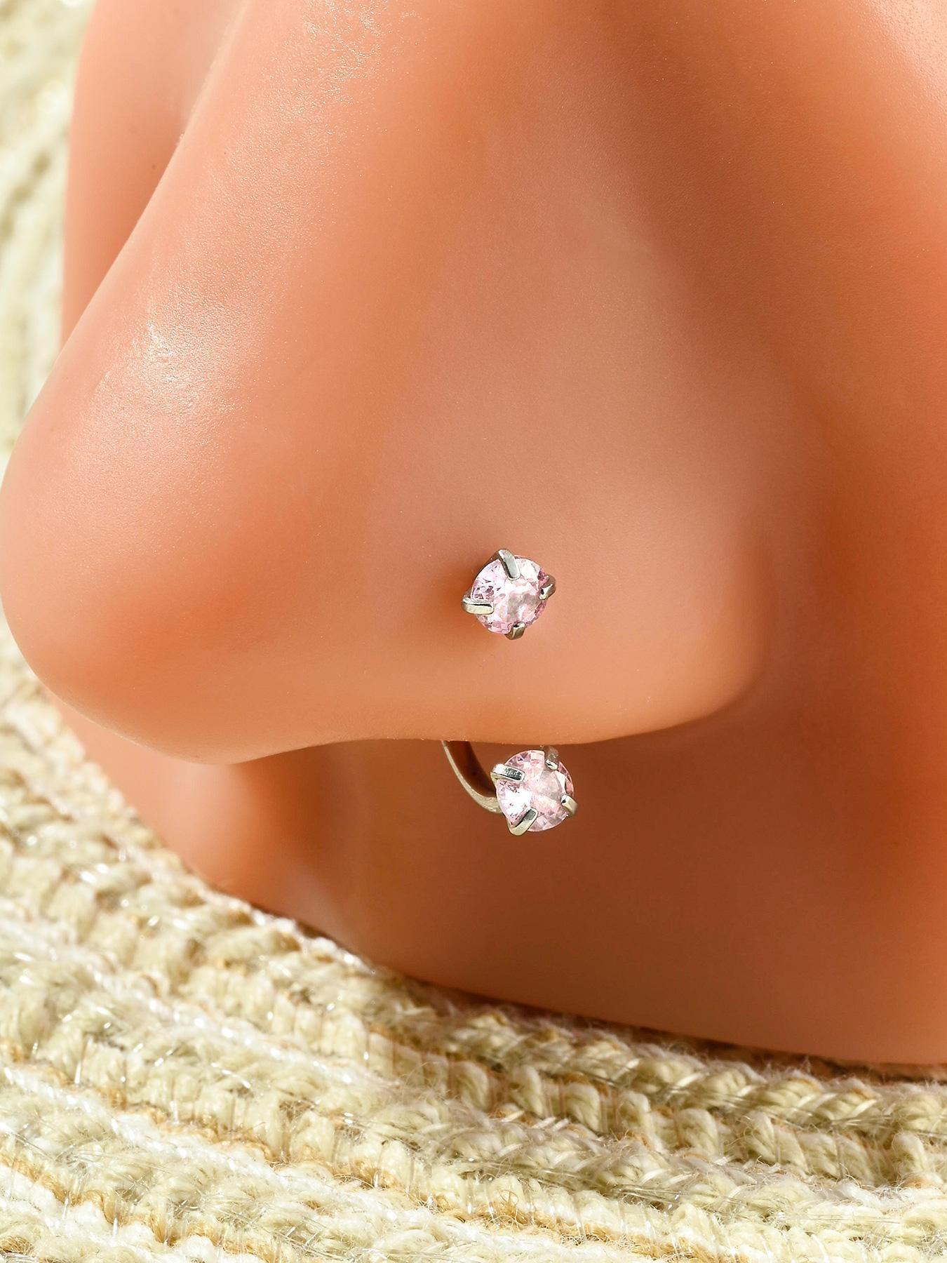 Stainless Steel Heart Nose Ring, Cubic Zirconia U-Shaped Septum Piercing, 20g/18g Cartilage Earrings, Hypoallergenic Jewelry for Women