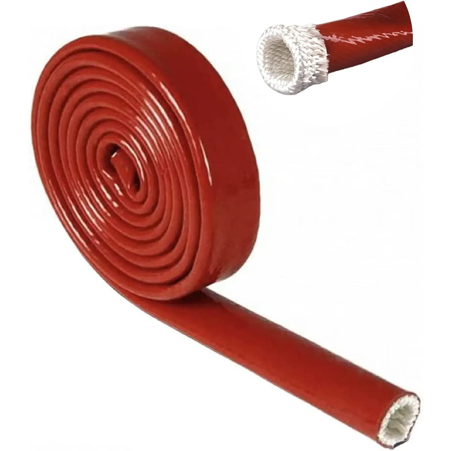 Line Heat Shield Insulation Heat Sleeve  Line Heat Shield Sleeve Fire Sleeve  Coated Fiberglass Heat Protection for Automotive Hose Lines & Electrical Wiring(Red 3/8" I.D. )