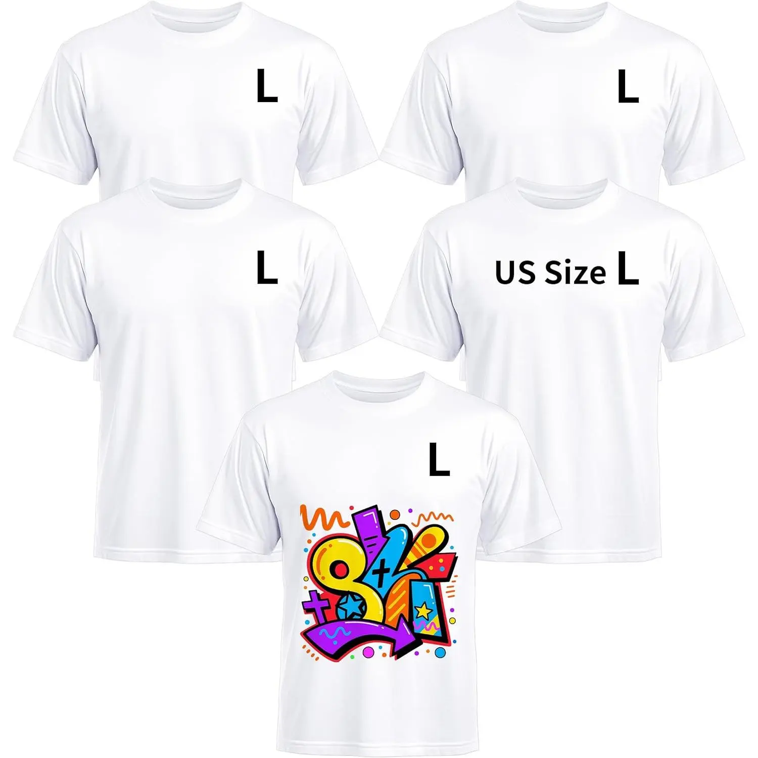 5 Pack Sublimation Blanks Bulk Wholesale White Polyester T Shirts for Heat Transfer Unisex Crew Neck Short Sleeve DIY.