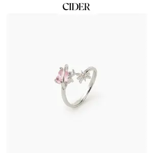 Cider Heart Crystal Rhinestone Cuff Ring