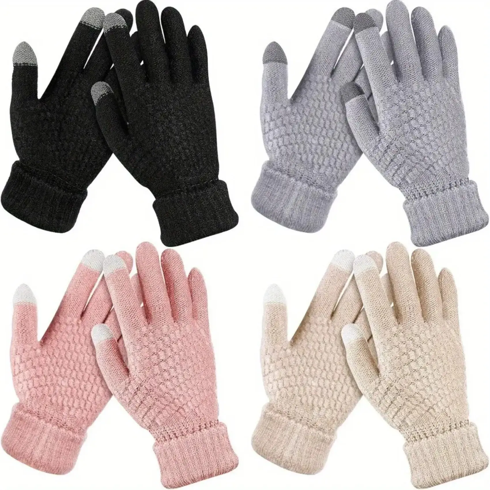 4‑Pair Women’s Velvet Winter Gloves, Korean‑Style Casual Touchscreen Gloves, Fleece‑Lined With Stretch Cuffs, Warm Sport‑Inspired Cold‑Weather Hand Wear
