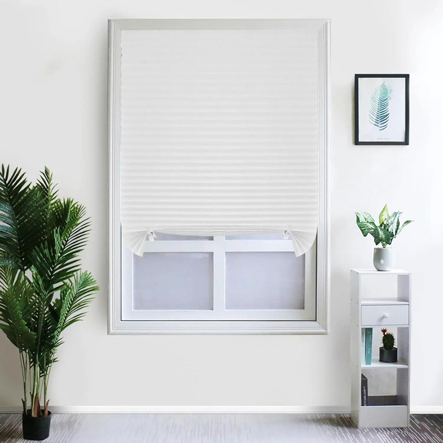 2 Pack Temporary Window Blinds, Self-Adhesive Pleated Fabric Shades Cordless No Drill Room Darkening Blackout Blinds for Bathroom Kitchen Office 23.6 x 59 Inch